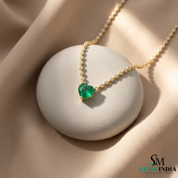 Luxury Heart Cut Emerald Necklace with Diamond Tennis Chain