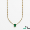 Luxury Heart Cut Emerald Necklace with Diamond Tennis Chain