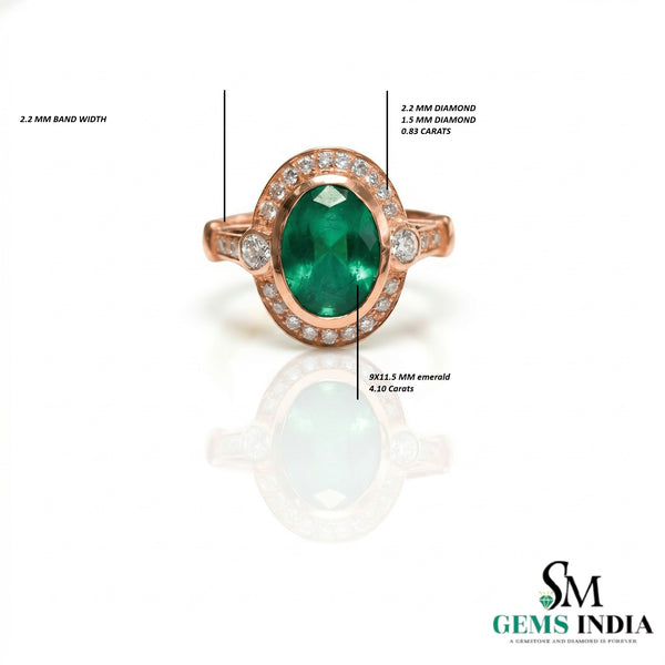 Elegant Oval Cut Natural Emerald Promise Ring with Sparkling Diamonds Accent