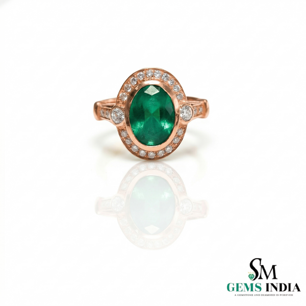 Elegant Oval Cut Natural Emerald Promise Ring with Sparkling Diamonds Accent