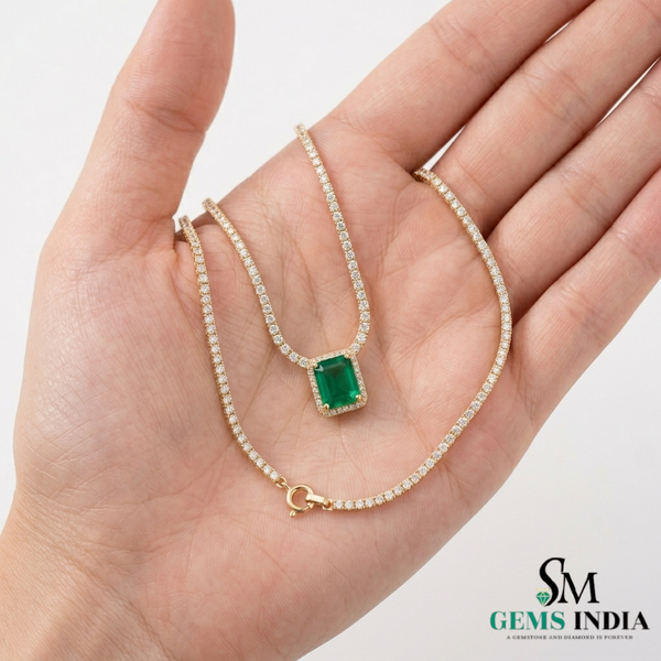 Elegant Natural Emerald Cut May Birthstone NecklaceAnniversary Wedding Gift Necklace