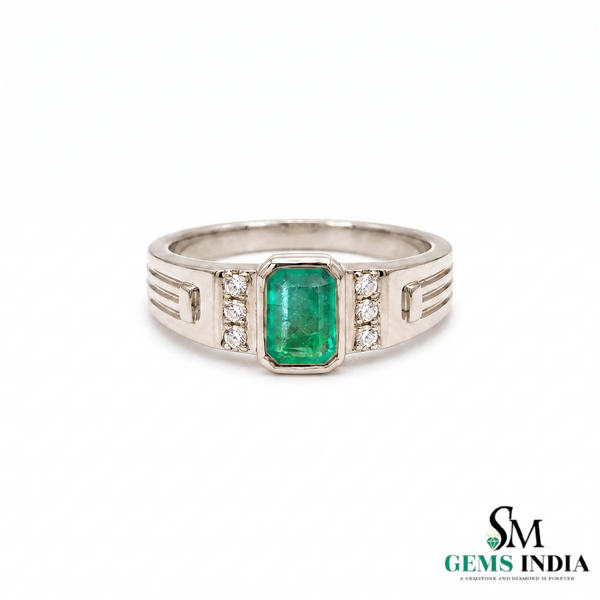 Vintage Emerald cut Emerald & Diamond Ring - Minimalist Handmade Fine Jewelry Ring