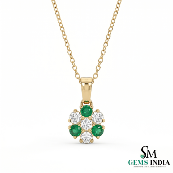Round Emerald and Diamond Flower Pendant - Timeless Fine Jewelry