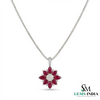 Marquise Ruby Floral Cluster Diamond Pendant Necklace - Fine Jewelry Necklace