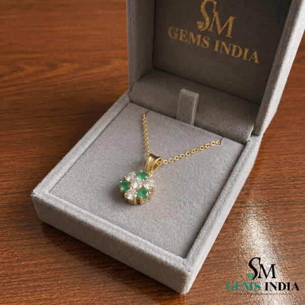 Round Emerald and Diamond Flower Pendant - Timeless Fine Jewelry