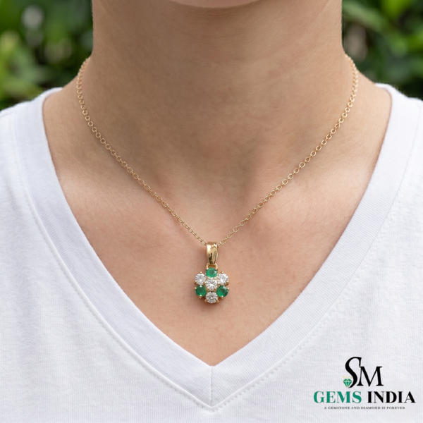 Round Emerald and Diamond Flower Pendant - Timeless Fine Jewelry