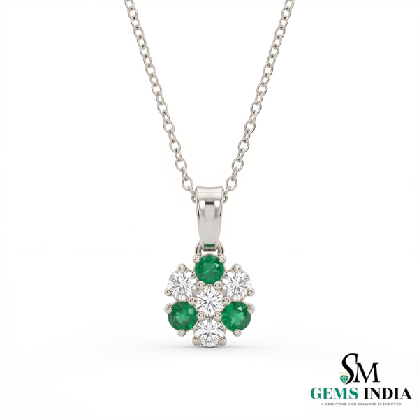 Round Emerald and Diamond Flower Pendant - Timeless Fine Jewelry