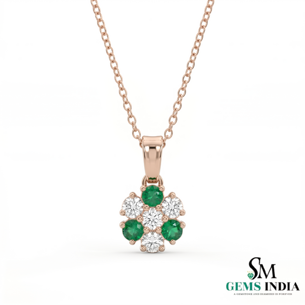 Round Emerald and Diamond Flower Pendant - Timeless Fine Jewelry