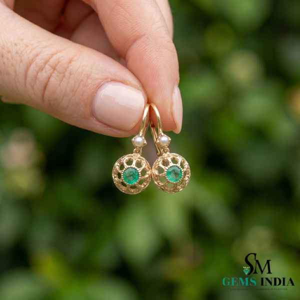 Luxury Emerald and Pearl Drop Earrings - Romantic Fine Jewelry