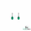 Oval Shape Natural Emerald and Diamond Stud Earrings - Fine Jewelry Gift for Her