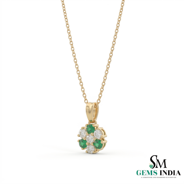 Round Emerald and Diamond Flower Pendant - Timeless Fine Jewelry