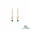 Round Natural Emerald &amp; Diamond Drop Earrings - Gift for Women