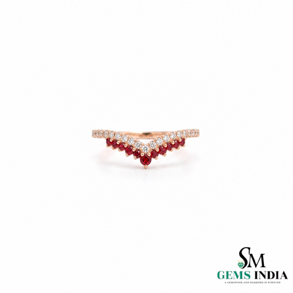 Ruby and Diamond Chevron V Ring in 14K Gold - Promise Ring for Women