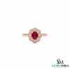 Oval Ruby Floral Halo Ring with Diamonds - Anniversary Gift for Her