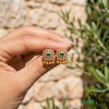 Elegant Emerald Cut Emerald Stud Earrings with Diamond Halo - Fine Gold Jewelry Gift for Her