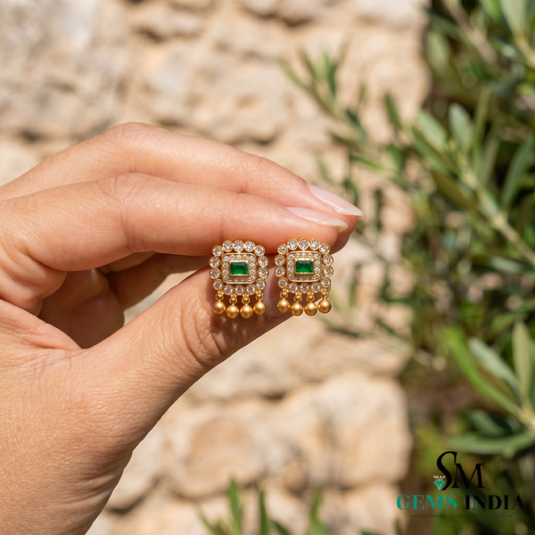 Elegant Emerald Cut Emerald Stud Earrings with Diamond Halo - Fine Gold Jewelry Gift for Her
