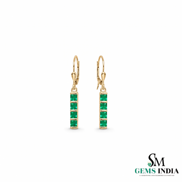 Princess Cut Emerald Dangle Earrings - Minimalist Green Gemstone Jewelry