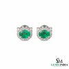 Oval Natural Emerald &amp; Diamond Halo Stud Earrings - Timeless Fine Jewelry