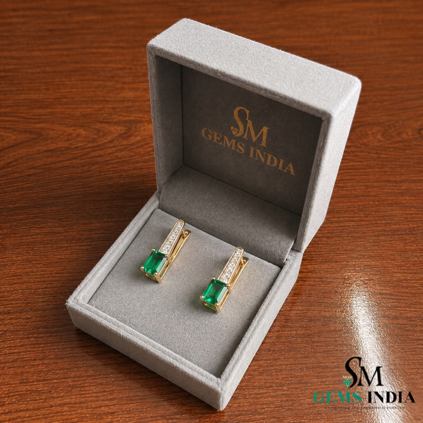Emerald Cut Emerald Earrings - Gold Emerald & Diamond Statement Earrings