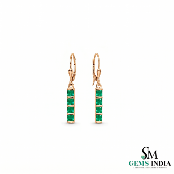 Princess Cut Emerald Dangle Earrings - Minimalist Green Gemstone Jewelry