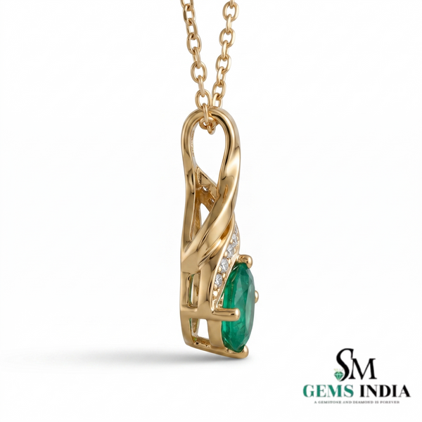 Oval Natural Emerald & Diamond Twist Pendant - Fine Jewelry Gift for Her