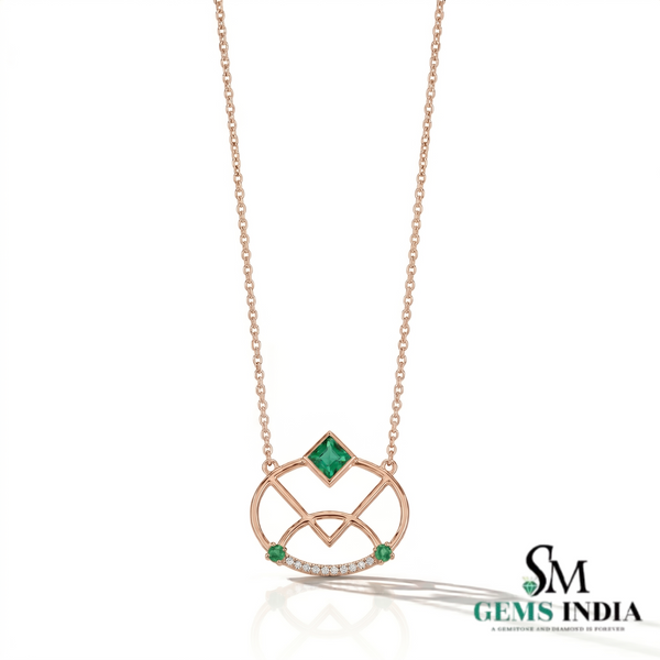 14K Gold Geometric Emerald & Diamond Pendant Necklace for Women - Modern Fine Jewelry