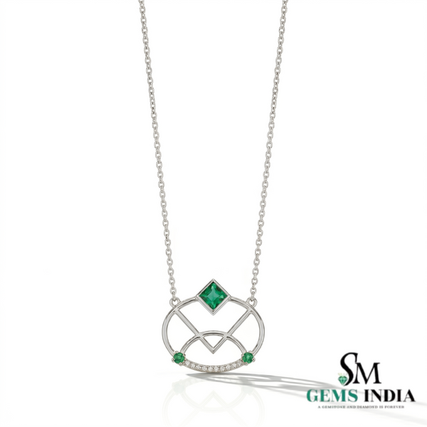 14K Gold Geometric Emerald & Diamond Pendant Necklace for Women - Modern Fine Jewelry