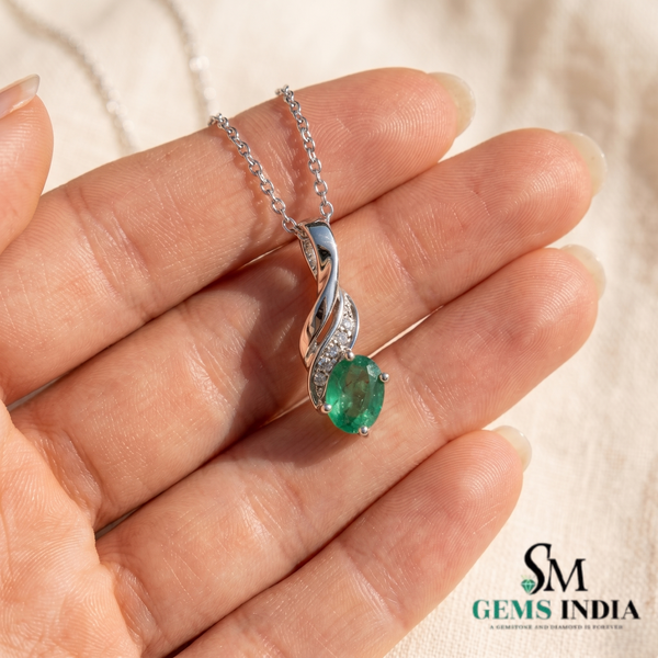 Oval Natural Emerald & Diamond Twist Pendant - Fine Jewelry Gift for Her