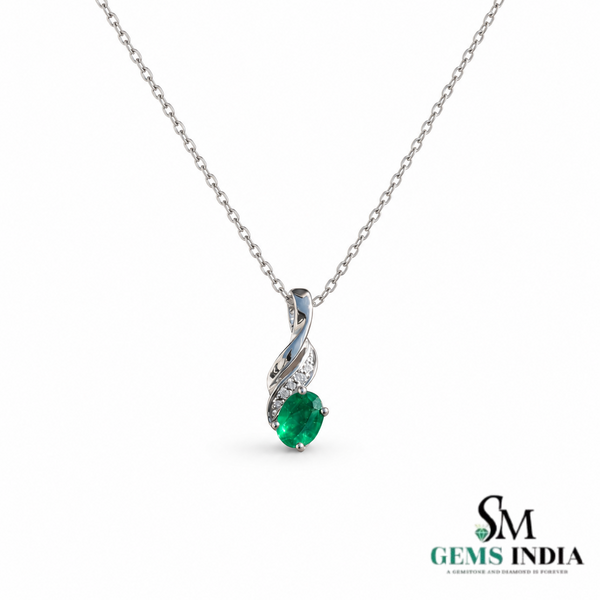 Oval Natural Emerald & Diamond Twist Pendant - Fine Jewelry Gift for Her