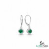 Natural Emerald & Diamond Drop Earrings - Round Halo Dangle Earrings