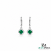 Natural Emerald & Diamond Drop Earrings - Round Halo Dangle Earrings