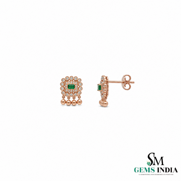 Elegant Emerald Cut Emerald Stud Earrings with Diamond Halo - Fine Gold Jewelry Gift for Her