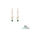 Round Natural Emerald &amp; Diamond Drop Earrings - Gift for Women