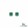 Natural Oval and Square Emerald Flower Cluster Earrings with Diamond Halo - Timeless Fine Jewelry Gift