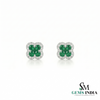 Round And Square Emerald Halo Stud Earrings - Emerald & Diamond Clover Earrings