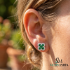 Round And Square Emerald Halo Stud Earrings - Emerald & Diamond Clover Earrings