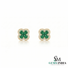 Round And Square Emerald Halo Stud Earrings - Emerald & Diamond Clover Earrings