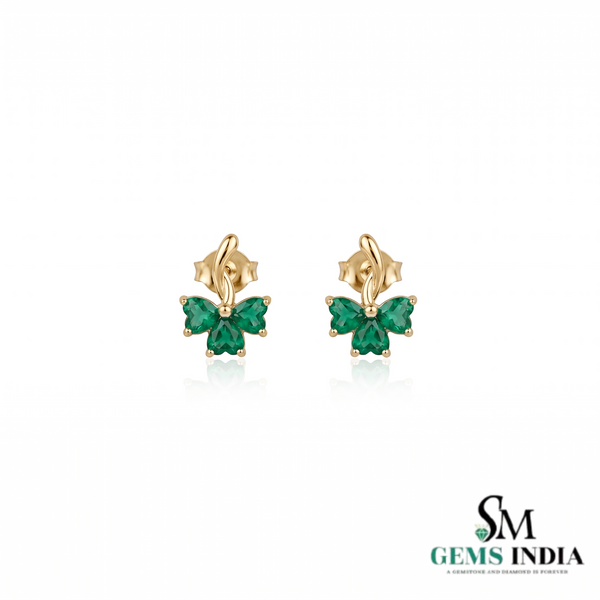Heart-Shaped Emerald Stud Earrings in Gold - Dainty Gemstone Earrings for Women