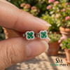 Round And Square Emerald Halo Stud Earrings - Emerald & Diamond Clover Earrings
