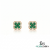 Round And Square Emerald Halo Stud Earrings - Emerald & Diamond Clover Earrings