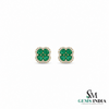 Natural Oval and Square Emerald Flower Cluster Earrings with Diamond Halo - Timeless Fine Jewelry Gift