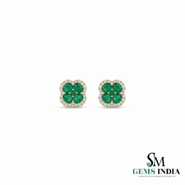 Natural Oval and Square Emerald Flower Cluster Earrings with Diamond Halo - Timeless Fine Jewelry Gift