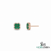 Natural Oval and Square Emerald Flower Cluster Earrings with Diamond Halo - Timeless Fine Jewelry Gift