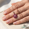 Marquise Ruby Floral Cluster Diamond Pendant Necklace - Fine Jewelry Necklace