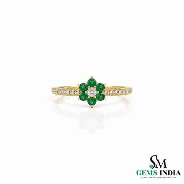 Vintage Style Round Emerald Flower Ring - Elegant Fine Jewelry