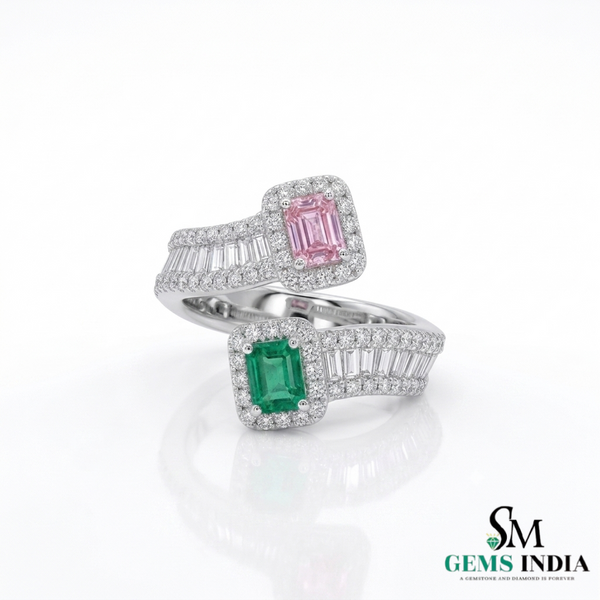 2 Karat Herzform-Smaragd- und Diamantring aus 14 Karat Gold, Smaragd-Verlobungsring
