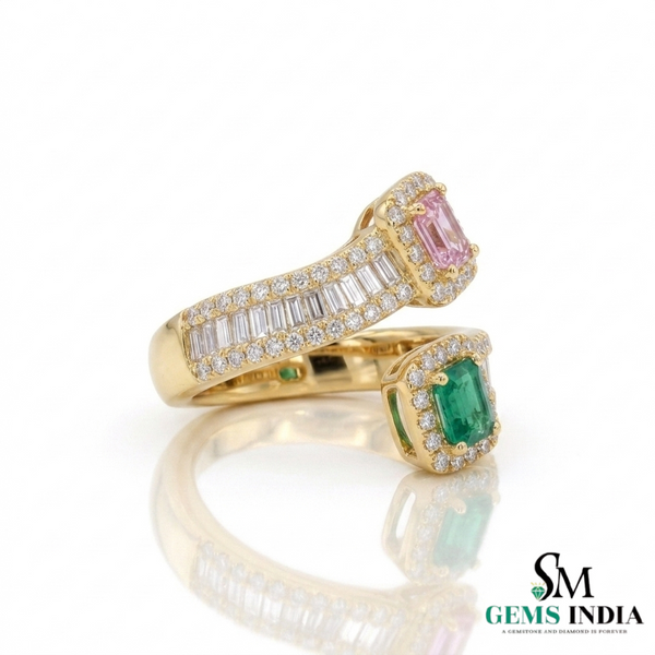 2 Karat Herzform-Smaragd- und Diamantring aus 14 Karat Gold, Smaragd-Verlobungsring