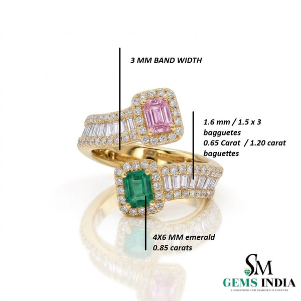 2 Karat Herzform-Smaragd- und Diamantring aus 14 Karat Gold, Smaragd-Verlobungsring