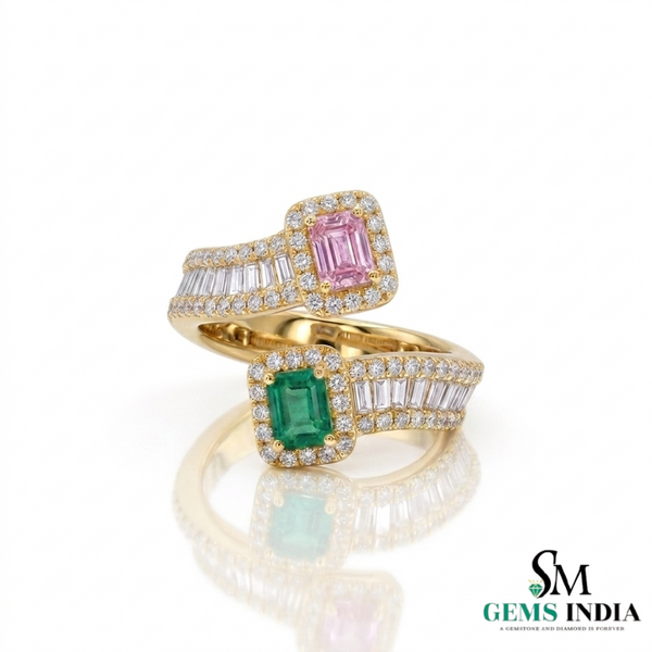 2 Karat Herzform-Smaragd- und Diamantring aus 14 Karat Gold, Smaragd-Verlobungsring