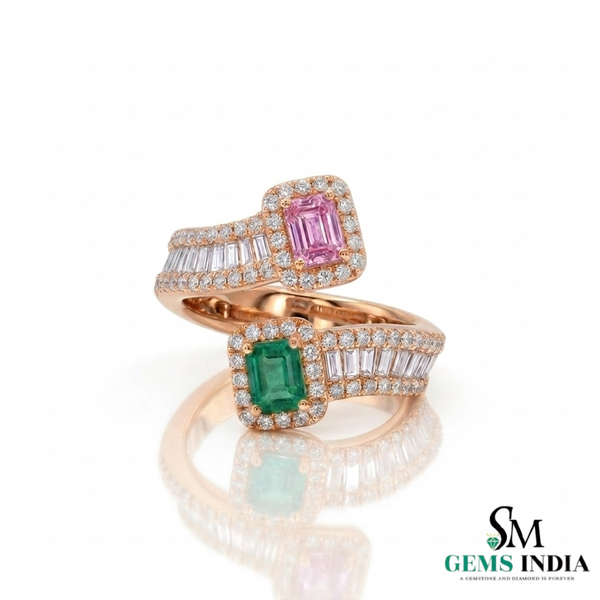 2 Karat Herzform-Smaragd- und Diamantring aus 14 Karat Gold, Smaragd-Verlobungsring